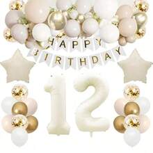 71pcs/Set Birthday Party Decor Kit For 10th, 11th, 12th, 13th, 18th, 20th, 30th, 40th, 50th, 60th, 70th, 80th Birthday Celebration, Champagne Gold & Ivory Balloon Set With 32" Foil Number 10, 20, 12, 13, 18, 30, 40, 50, 60, 70, 80 Balloons, Happy Birthday Banner - Multicolor - View 18