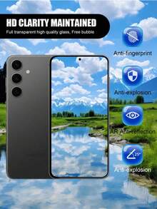 3 piezas de película protectora para teléfono móvil, vidrio templado de 9H y 2,5D, compatible con Samsung Galaxy S25, S24 Plus Ultra S21, S22, S23+ Plus, e incluye una película protectora transparente, película de vidrio, desbloqueo de huella digital ultrasónico - Blanco - Ver 2