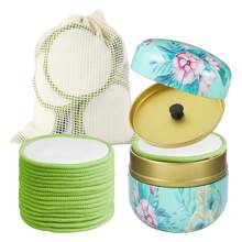 16Pcs Reusable Face Makeup Remover Pads Cleaning Face Wipes Cloth Washable Face Round Pads With Laundry Net Bag And Fashionable Metal Box Suit For Adults