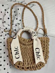 Lightweight Half-Round Woven Straw Bag, Women's Summer Crossbody Bag, Casual Beach Handbag For Holiday Mini Minimalist Straw Bag, Mother's Day Gift For Mom For Teen Girls Women College Students Perfect For College,Outdoors, Travel, Outings