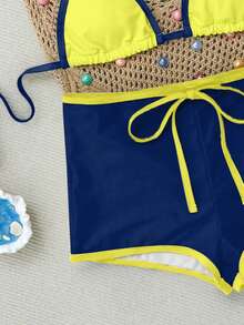 Women's Sexy Bikini Swimsuit, Basic Triangle Bikini, French Style Sports Swim Shorts, Suitable For Vacation - Multicolor - View 10