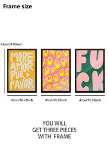 1 件，多种尺寸，可选画框，帆布印刷海报，现代时尚艺术，更多爱，抽象风格，黄色脸，纯色背景，字母时尚艺术设计，组合墙艺术海报，走廊墙壁装饰，客厅卧室床头沙发背景挂画，可互换艺术品，完美的理想礼物，绘画家居装饰，PVC 硬管包装 - 彩色 - 查看 5
