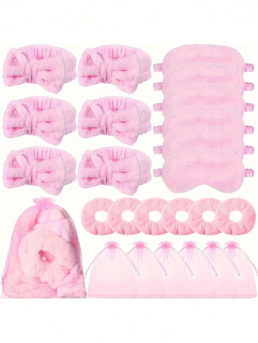 4/8/12/16/20 件/套水疗过夜派对套装：粉色头带、毛绒眼罩、天鹅绒发圈和欧根纱袋 - 非常适合女孩的睡衣派对和水疗活动母亲节毕业典礼 - 彩色 - 查看 1