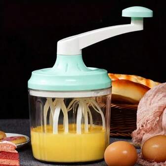 Batidor de huevos y espumador de leche manual - Herramienta de cocina versátil para hornear, cocinar y preparar alimentos, batidor de huevos manual con varilla empujable, sin necesidad de electricidad, material de plástico, diseño apto para alimentos, espumador de leche, herramienta de cocina versátil para hornear, camping y cocina al aire libre, y seguro para alimentos, accesorios de repostería | Batidor de operación manual | Estilos de mecanismo de manivela enviados al azar