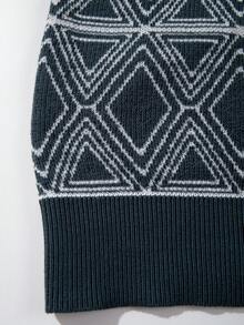 男女款休闲宽松菱形图案前开V领短袖上衣，春夏