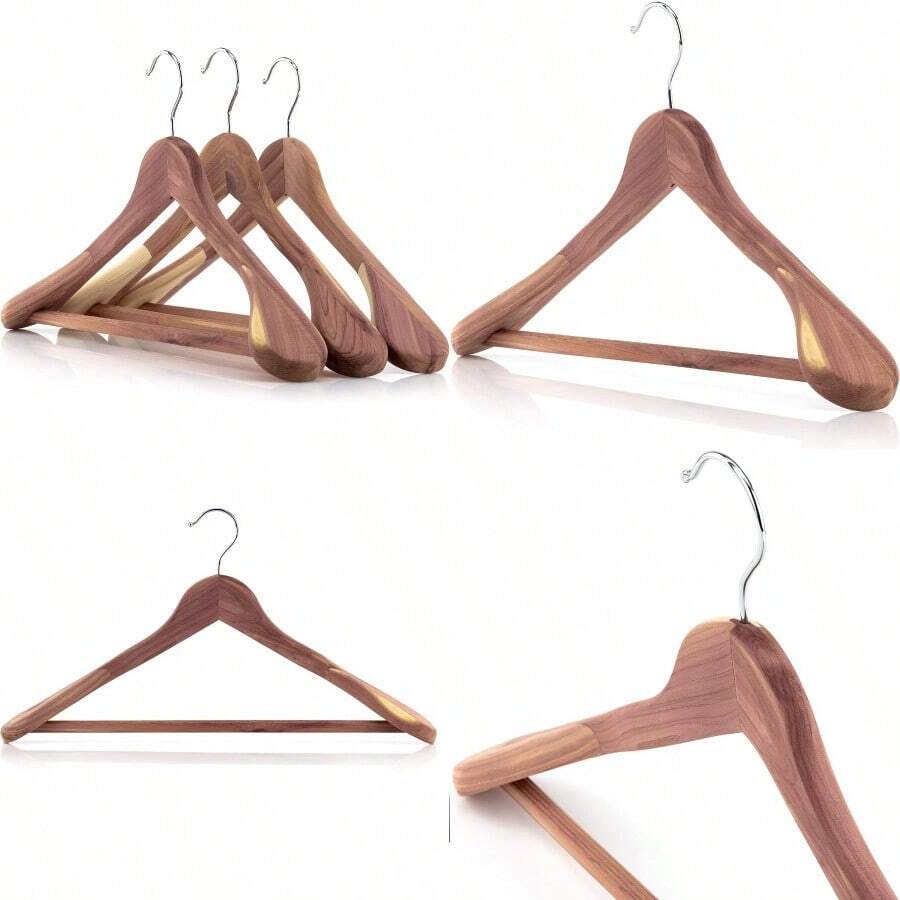10 Cedar Wood 45cm Broad Ended Suit Clothes Hanger With NonSlip Ridged Trouser Bar - Natural - View 1