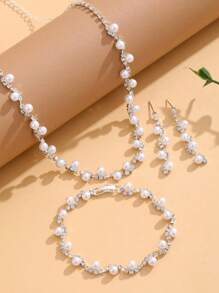 3pcs/Set Fashion Wedding Bridal Accessories Earrings, Bracelet, Necklace Sets