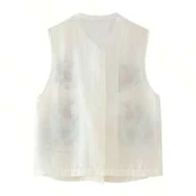 ZEVITY Sleeveless Flower & Leaf Embroidered Button Decor Chinese Style Shirt LS2556