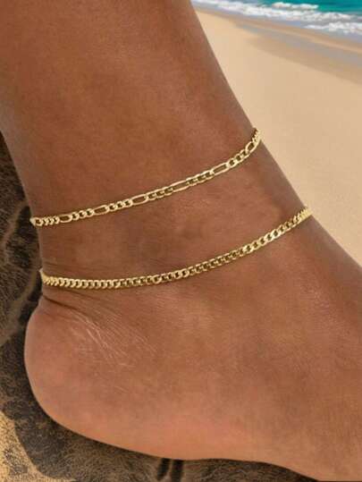 2pcs Minimalist Fashion Metal Beach Anklet, Comfortable Wear For Women Daily, Dating, Party Outfit