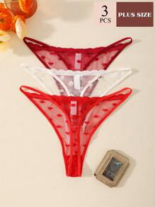 3 Stücke Damen sexy einfarbige süße romantische französische reife charmante elegante Strick-Mesh-Spitzen-Panty-Triangel-String, Frühling/Sommer/Herbst