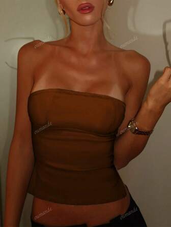 Women's Summer Solid Color Slit Hem Camisole (Without Bra Pad)