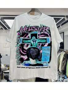 "Men's White Cotton T-Shirt With Retro  Graphic - Unisex Style Available" - trắng - Xem 2