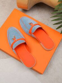 Giày lười đế bệt cho nữ, Giày lái xe mùa hè mới 2025, Đế mềm thông thường, Phong cách Anh, Cỡ lớn 10-11 - Màu xanh lam - Xem 5