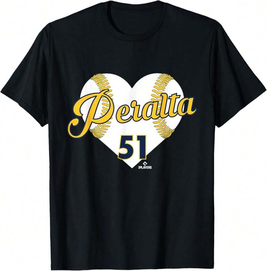 Baseball Heart Freddy Peralta Milwaukee Baseball Mlbpa T-Shirt Gift For Wine Lovers Mother's Day Gift For Stepmom,Black T-Shirt, 100% Cotton, Men's T-Shirt,,Funny Graphic T Shirts,S-XXXL,Vintage Shirt - Black - View 1