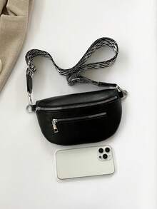 纯色PU女士腰包复古时尚胸包腋下包休闲单肩斜挎小包百搭简约女士胸包春夏新款 - 黑色 - 查看 6