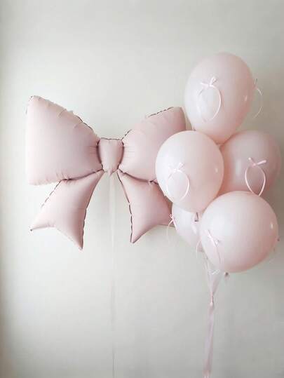 8pcs Pink Balloon Set: Large Pink Bow Foil Balloons 12-Inch Pink Latex Balloons, Suitable For Weddings, Birthday Parties, Bow Theme Decorations