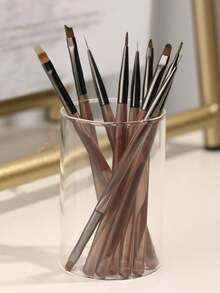 1pc Japanese Brown Series Nail Art Brush, Dual-Headed Liner Brush, Nail Builder, Gel Paint Drawing Brush, Ombre Brush, Suitable For Nail Salons Or Home Use - Brown - View 4