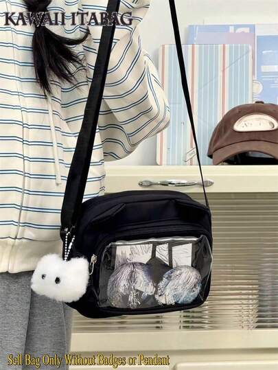 Kawaii Japanese Style Women Preppy Cute Lolita Clear Bag With Ears Transparent Ita Bag Small Crossbody Bags For Women Sling Bag Purses And Handabgs Nylon PVC Portable With Badges Display Plate Bag Good Nylon Bag Gift For Girls New Fashion 2025 Bags