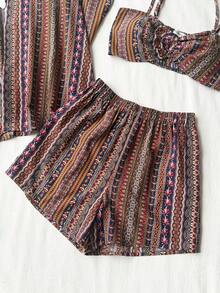 Rusttydustty Completo casual da donna in tre pezzi, stile boho, adatto per vacanze, spiaggia, festival musicali alle Hawaii, vacanze tropicali - Multicolore - Visualizzare 7