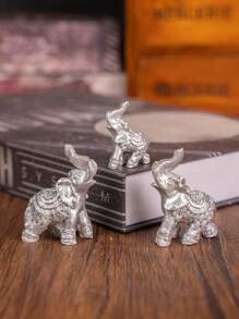 3pcs Creative Cute Mini Golden Parent-Child Elephant Resin Decor, Suitable For Holiday Gifts, Home & Office Birthday Graduation