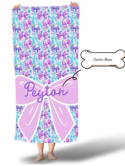 1pc Multi-Color Bow Can Be Customized Name Printed Beach Towel Extra Large Super Fine Fiber Beach Towel Can Be Given As A Perfect Gift For Boys And Girls Ultra Soft Super Absorbent Suitable For Bathing Camping Swimming Pool Gym Yoga Etc Travel Essentials Travel Accessories Beach Essentials