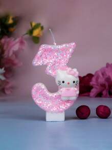 Sanrio 1 pezzo - Candela per festa di compleanno/festival a tema Sanrio, Dolce candela rosa di Hello Kitty, disponibile nei numeri da 0 a 9, decorazione per torta adorabile a forma di gattino