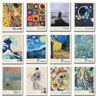 1 pieza/3 piezas Pósteres de arte de pared con opción de marco, arte famoso de viaje "La gran ola de Kanagawa", "La noche estrellada", "Amanecer" de Claude Monet, pintura en lienzo para decoración del hogar y sala de estar, arte de pared con marco