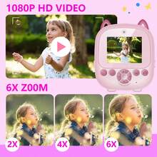 Cámara instantánea para niños con impresión instantánea al tomar fotos, lentes duales de alta definición, impresión instantánea, con rollo de papel integrado. Cámara digital de selfies para niños, regalo de Navidad y Halloween. Viene con tarjeta de memoria de 32GB y 5 rollos de papel fotográfico, todo en un set - ZSK-Multicolor - Ver 12