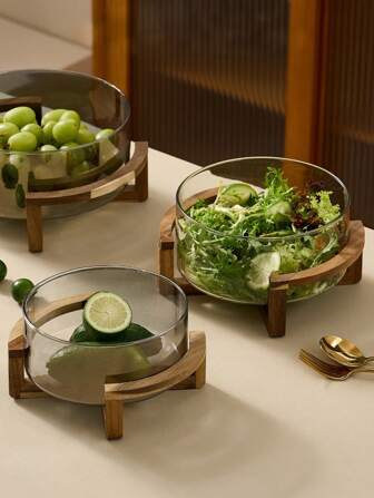 1 حبة وعاء زجاجي للسلطة، صينية حفظ السلطة والأطباق الباردة مع رف، طبق بسيط للوجبات الخفيفة والحلوى والمكسرات، مناسب للاستخدام المنزلي والمطاعم والمطبخ، أدوات مطبخ ومستلزمات مدرسية