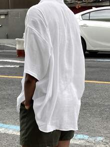 Men's Casual Fashionable Outerwear, Collar Full-Zip Up, Solid Color, Cool & Comfy Skin-Friendly Fabric, Suitable For Home, Commute Or Outdoor Wear, Simple Elegant Versatile Essential Men's Top - White - View 3