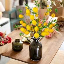 1 pièce Branche artificielle de citron de 60 cm à 5 têtes, en matériau PE, plante artificielle, fleurs artificielles, décoration pour la Fête des Mères, décoration de saison de mariage, centre de table, plante artificielle, décoration de chambre, de bureau, de jardin, décoration de fête, de dortoir scolaire, de bureau