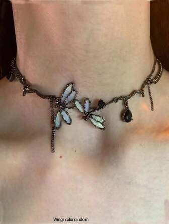 1 pieza Collar gargantilla geométrico con libélula y gota de agua, circonita de metal dorado, joyería personalizada unisex para fiesta