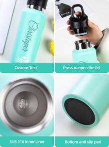 Yocity 1Pc Customized Sports Mug, Outdoor Sports Car Bottle, Customized Stainless Steel Keep Cold Insulated Mug, Portable Threadless Single Finger Open Lid Insulated Mug, Double Layer Vacuum Stainless Steel Large Capacity Kettle, Personalized Gift, Customized Gift, Birthday Gift, Holiday Gift