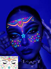 1pc Neon Tattoo Stickers, Suitable For Masquerade, Bars, Party, KTV Valentine's Day Accessories - Multicolor - View 6
