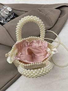 1pc Fashionable Elegant Pearl Knit Handbag With Shoulder Strap, Chic Design - A - View 8