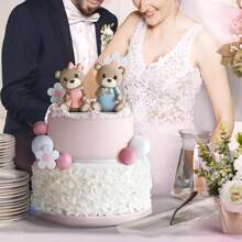 Decoración de pastel de oso de peluche lindo,Decoración para pastel de baby shower,Muñeca de goma blanda,Decoración para pastel de cumpleaños de oso de peluche,Decoración para baby shower,Decoración para fiesta de revelación de género