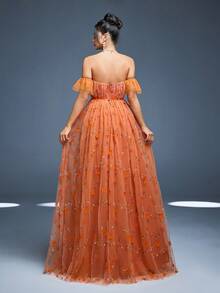 Strapless A-Line Wedding Dress With Embroidered Lace And Tie Details - Burnt Orange - View 2