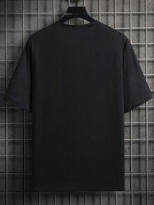 Manfinity  Camiseta de manga corta con cuello redondo y gráfico de araña, de punto negra para hombre, para salir - Negro - Ver 2