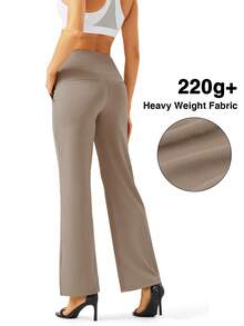 Yoga Pants Women Wide Leg Pants With Pockets High Waist Stretch Dress Casual Sweatpants - 卡其棕 - 查看 8
