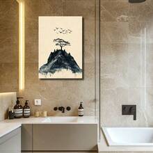 1 Pc, Framed Canvas Wall Art. Solitary Mountain Top, Group Of Warriors, Minimalist Ink Wash Style, Art Print Canvas Poster. Ideal Gift For Bedroom, Living Room, Hallway, Kitchen, Bathroom, Cafe, Office, Bar Dormitory Wall Decoration. - Multicolor - View 3