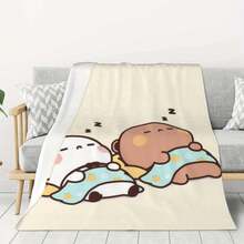 1pc Soft And Comfortable BUBU & DUDU Flannel Throw Blanket, Adorable Cartoon Pattern, Lightweight Polyester, Digital Printing, Machine Washable, Suitable For Teens, Sofa, Bed, Travel, Nap, All Seasons, An Ideal Gift For Birthday, Holiday Or Daily Comfort, Bedding Blanket - Multicolor - View 5