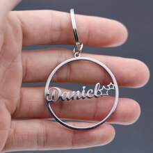 1pc Customized Keychain Without Chain, Personalized Laser Engraved Name & Numeric Geometric Circle Stainless Steel Tag Keychain, Gift For Men & Women