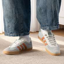 Adidas Originals 男鞋女鞋休閒鞋 GAZELLE INDOOR 舒適輕量運動鞋低筒耐磨情侶鞋 - 灰綠/橙黃 - 查看 6