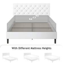 Bed Frame, Upholstered Platform Bed With Headboard, PU Leather Fabric Bed Frame, Button Tufted Design, White Bed Frame Queen Full Twin , No Box Spring Required, Easy Assembly - trắng - Xem 4