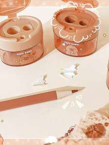 4 piezas Sacapuntas de capibara con doble orificio de colores aleatorios, sacapuntas con tapa articulada con diseño de dibujos animados, mini portátil y lindo para estudiantes, vuelta al colegio - Multicolor - Ver 5