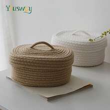 Yiuswoy 1pc Woven Storage Basket With Lid – Natural Beige Rectangular Organizer For Toiletries, Keys, Remote, Cosmetics & Small Accessories – Stylish Home Decor For Dorm, Office, Or School, Bathroom Organizers And Storage