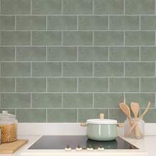11.81in*5.91in Dark Green Faux Brick Pattern Wall Sticker, Thickened Waterproof Decorative Brick Pattern Wall Sticker, Removable And Washable For Kitchen, Bathroom, Industrial Style - Green - View 4