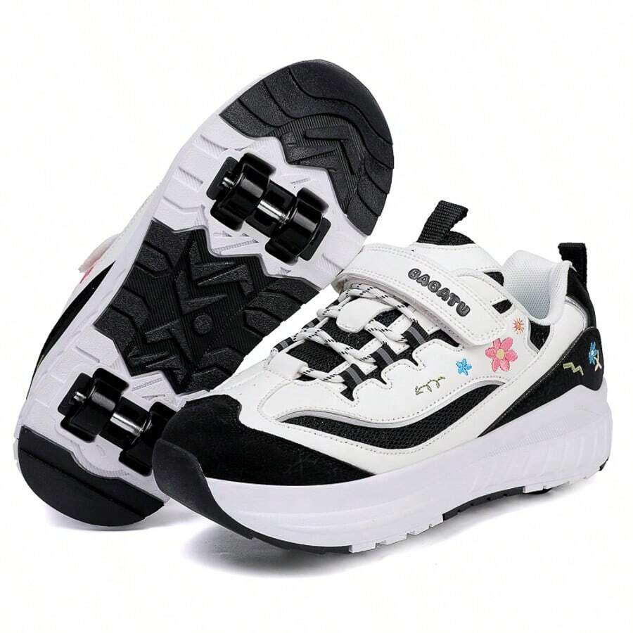 儿童可转换户外运动滑板鞋，带手动 4 轮，时尚溜冰鞋，舒适防汗男女通用 TPR 鞋底运动鞋