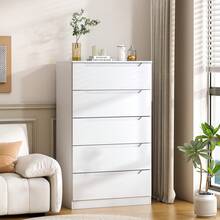White Dresser With 5 Drawers For Bedroom,48'' Tall Wood Chest Of Drawers, Large Storage Dresser Organizer For Clothes, Living Room, Bedroom, Hallway - 白色 - 查看 3