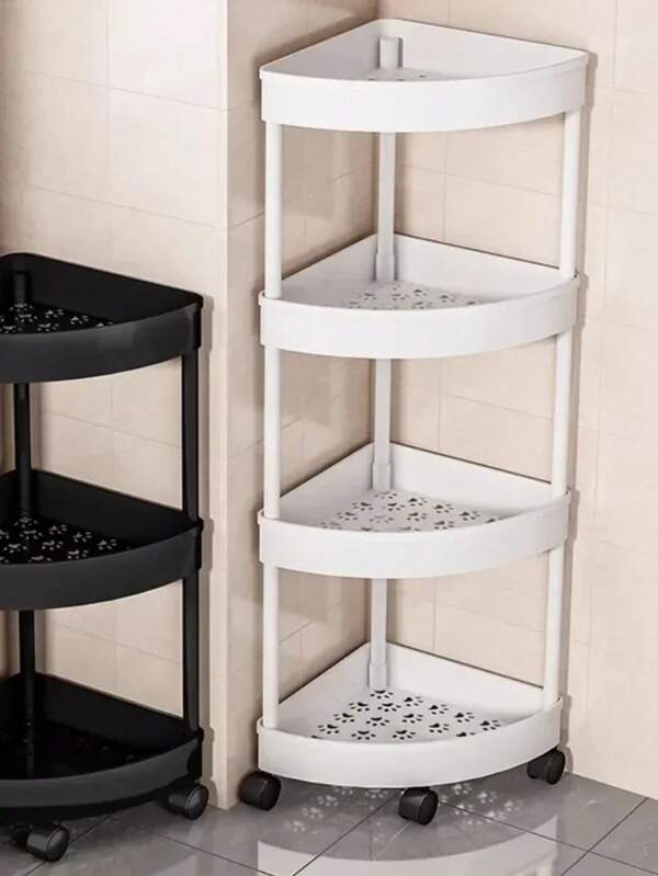 1pc Bathroom 3-Tier Storage Rack, Free Standing Movable Triangular Shelf For Toiletr